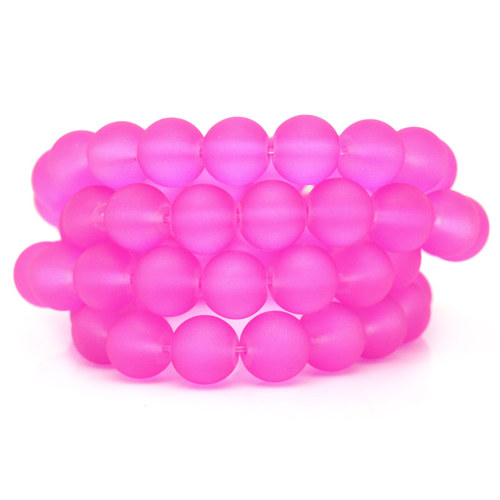 Skleněné korálky zamrzlé/ tm.růžový/ 10mm/ 10ks
