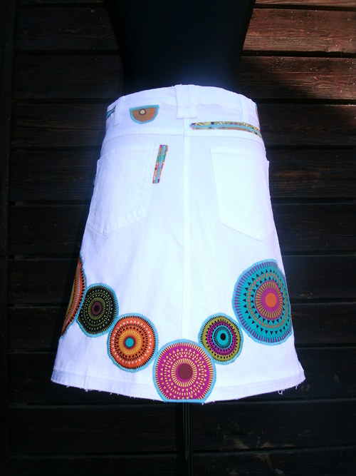 Denim sukně " Mandala" No.6 - White — foto 1