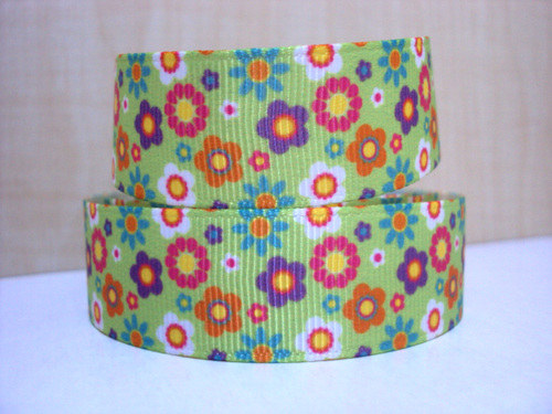 Stuha rypsová š.22 mm: Květinky mint