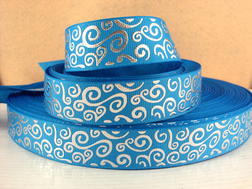 Stuha rypsová š.22 mm: Silver Swirl -tyrkysová