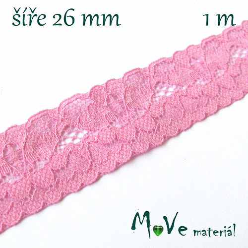 Krajka elastická 26mm, 1m, růžová — foto 1