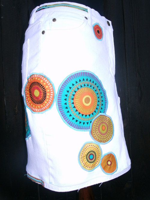 Denim sukně " Mandala" No.9 - White — foto 1