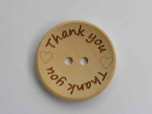 Thank you - dřevěný knoflík, 30 mm