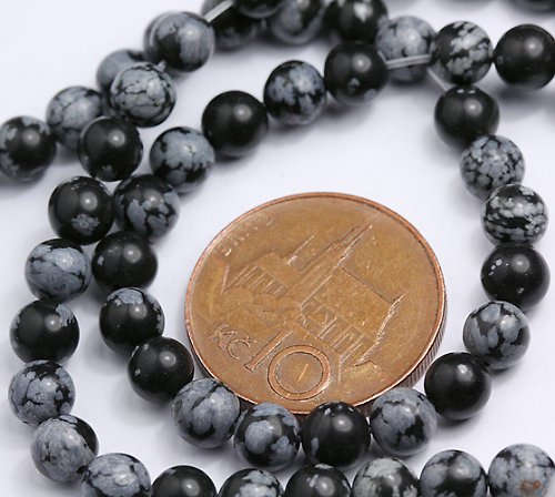 Šedočerný vločkový obsidián - 5 mm, 5 ks — foto 1