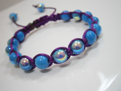 Shamballa náramek modrý/fialový (makramé)