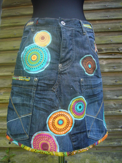 Denim sukně " Mandala" No.14 - Dark Blue — foto 1