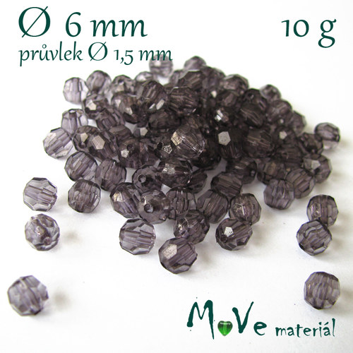 Akrylové broušené korálky, 6mm/10g, černošedé — foto 1