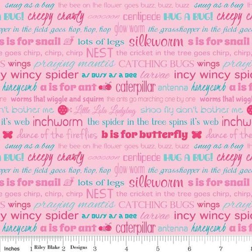 Látka Snug as a Bug růžová s texty