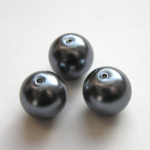 12 mm voskové perle tmavě šedé 2 ks