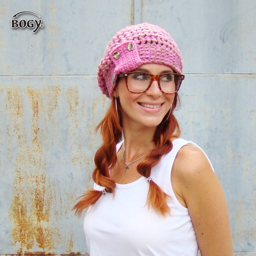 Háčkovaná hučka žíhaná - pink světlá — foto 1