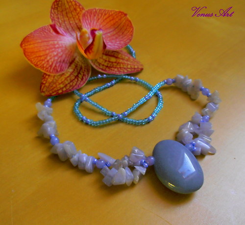Náhrdelník s minerály "ANGELIT,CHALCEDON"