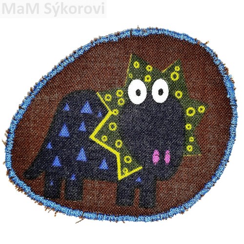 Nažehlovací záplata modrý dinosaurus na hnědé