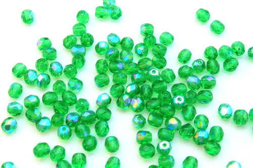 Broušené korále Ohňovky 4 mm Chryzolit AB - 60 ks