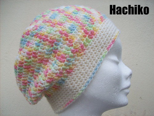 Háčkovaná čepice - baret - barevný