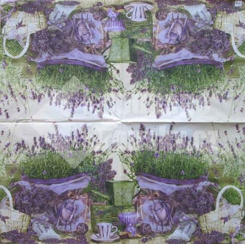 Ubrousek na decoupage Zátiší s levandulí a košíkem