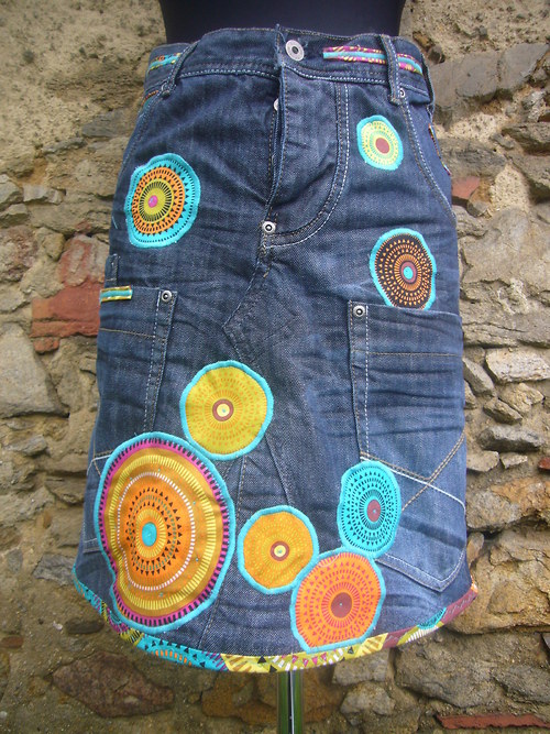 Denim sukně " Mandala" - Dark Blue — foto 1