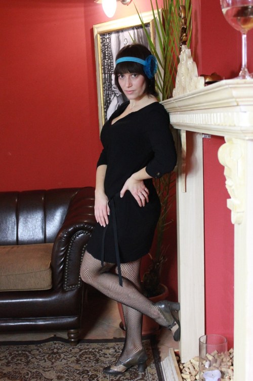 Retro kavárenská čelenka tyrkys