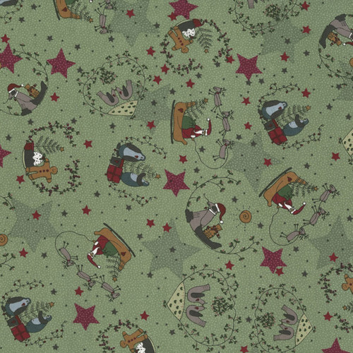 Látka LA Starry Night Santa na zelené