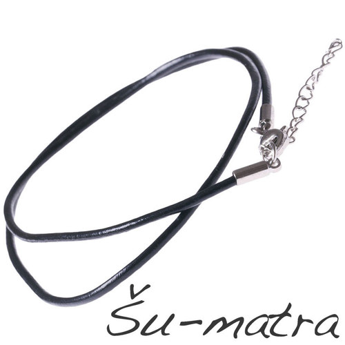 Kožená šňůrka se zapínáním, černá, 2 mm