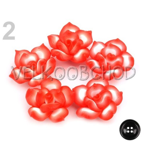 Ozdoba Fimo květ pr.25mm (5ks) - červená šarlatová