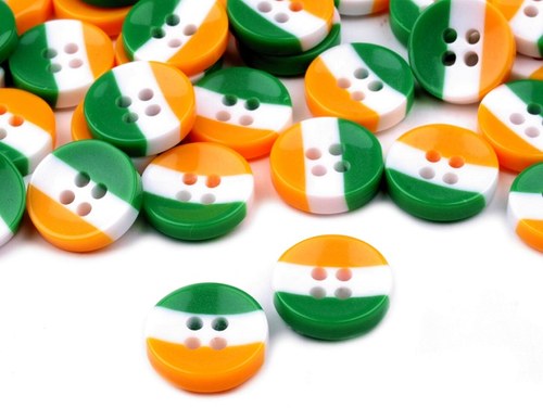 Knoflík - proužek - zeleno-oranžový - 3 kusy