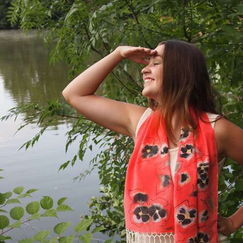 Macešková růžová - Hedvábná šála. — foto 1