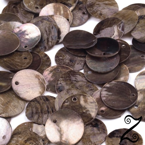 Perleťové placičky, béžová tmavá, Ø15 mm (10ks)