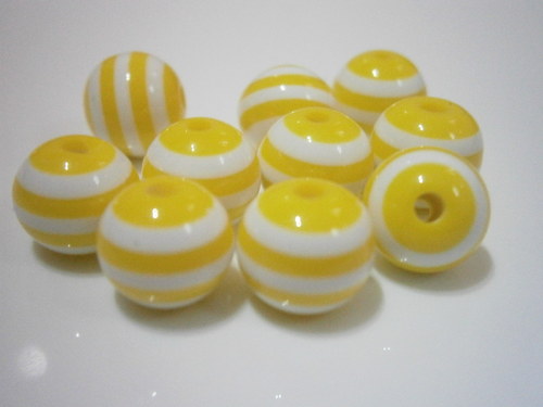 Pruhované korálky 10mm - žluté (10ks)