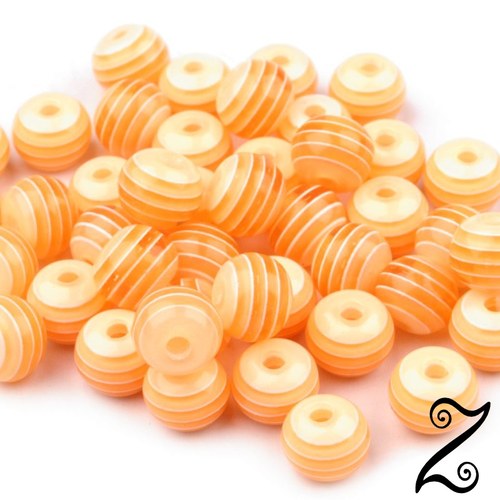 Korálek s proužkem, oranžová tmavá, 8mm (20ks)