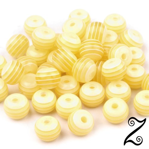 Korálek s proužkem, žlutá, 8mm (20ks)