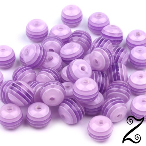 Korálek s proužkem, fialová, 8mm (20ks)