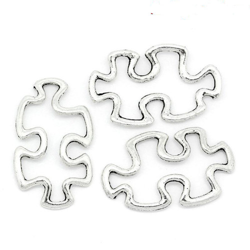 Konektor puzzle/ ant.stříbro/ 30x18mm/ 4ks