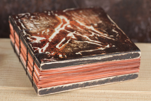 #08 Mixed Media Book Art - Wooden Cube - Orange