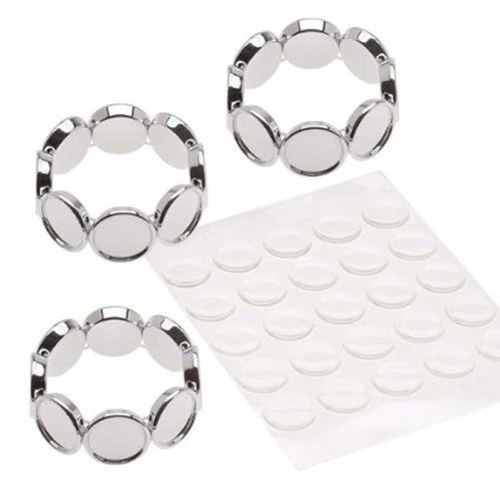 Náramek akryl s 8 lůžky+čočky/ stříbro/ 20mm/ 1ks