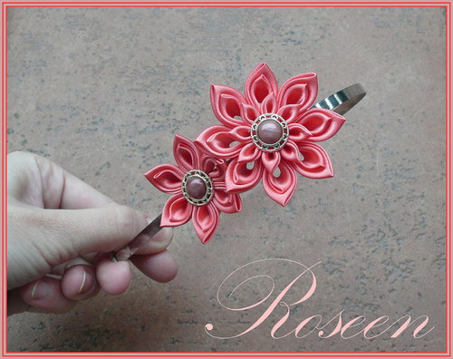 Kanzashi čelenka Dark salmon pink — foto 1