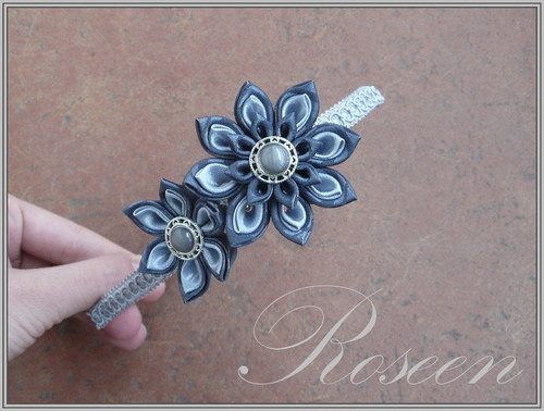 Kanzashi čelenka Silver-grey with lace