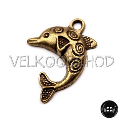 Přívěsek Delfín 25x30mm - staromosaz (1ks)