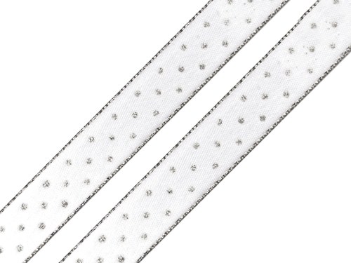 Stuha saténová s bodkami 15 mm lurex