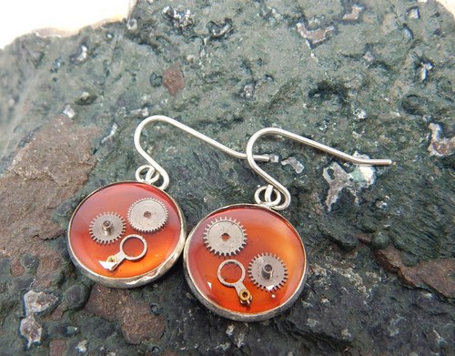 Steampunk Earrings - broken watch platinum — foto 1