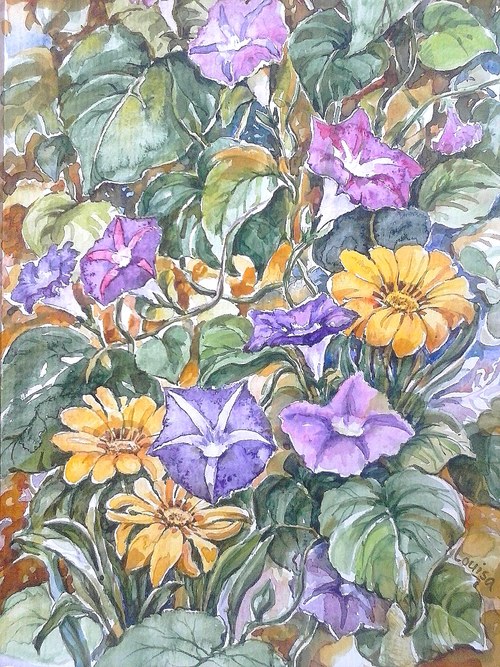 Letní květiny - akvarel 30x40cm