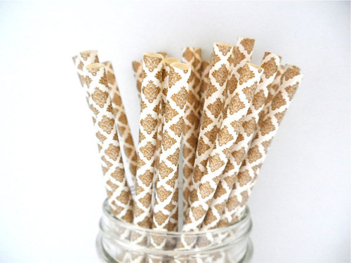 Papírová brčka /10 ks/: Gold Damask