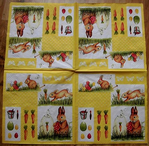 VEL 004 - ubrousek 33x33 - zajíčci na žlutém