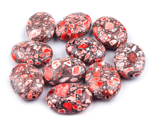 Korálky marble červené 18 x 14mm, 2ks