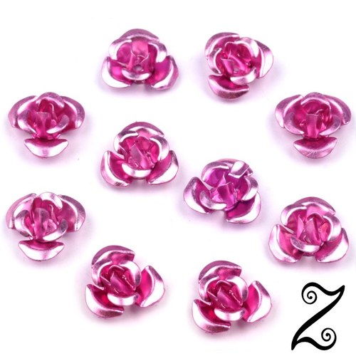 Kovová růžička, růžová světlá, 10 mm (10ks)