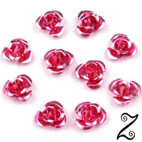 Kovová růžička, růžová, 10 mm (10ks)