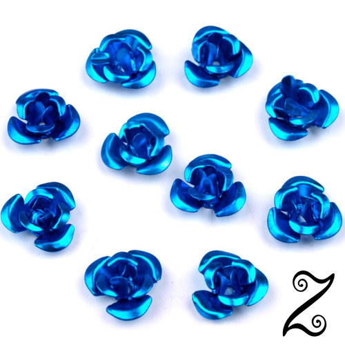 Kovová růžička, modrá tmavá, 10 mm (10ks)