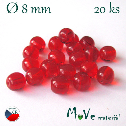 České skleněné kuličky 8mm/20ks, červené — foto 1