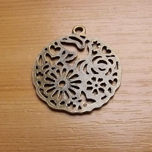 Filigrán s kytičkami - starobronz - 33mm