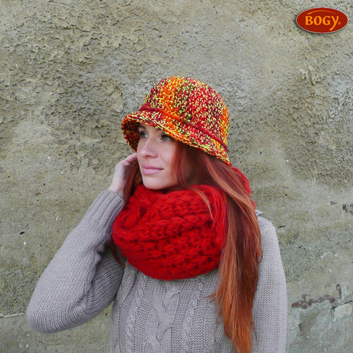 Výrazný žíhaný klobouk, červenožlutooranžový mix — foto 1