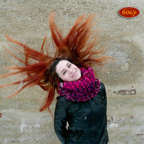 Teplý zimní nákrčník, cyklámenový mix + placka — foto 1